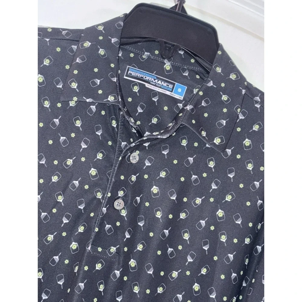 Pickle Ball Paddle Men's Performance Polo Shirt Small All Over Design Fast Ship!